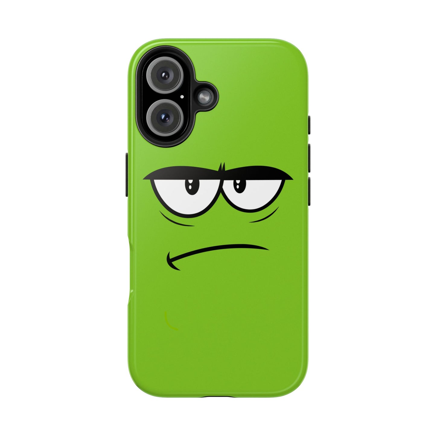 Grumpy Mood Face Green Background Funny Expression Tough Phone Case | Funny