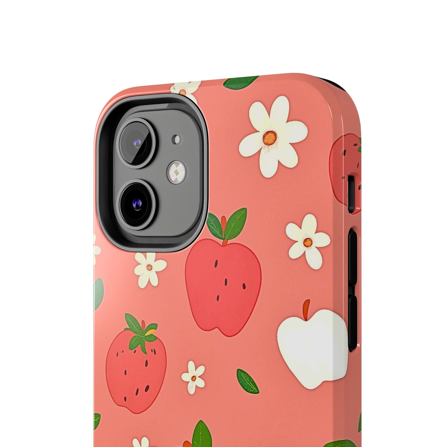 Strawberry Apple Flower Pattern Pink Tough Phone Case | Aesthetic
