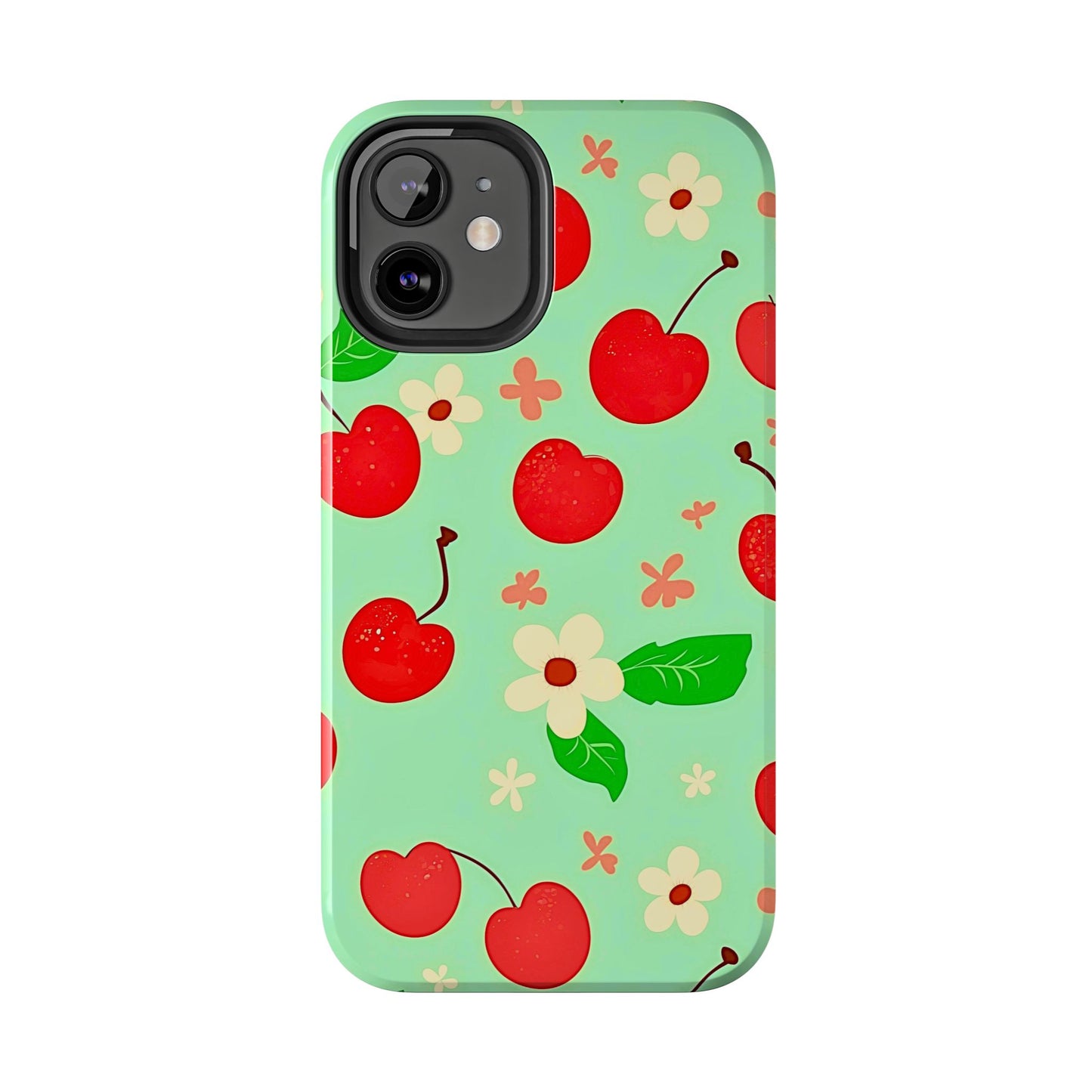 Cute Cherry Flower Pattern Mint Tough Phone Case | Aesthetic