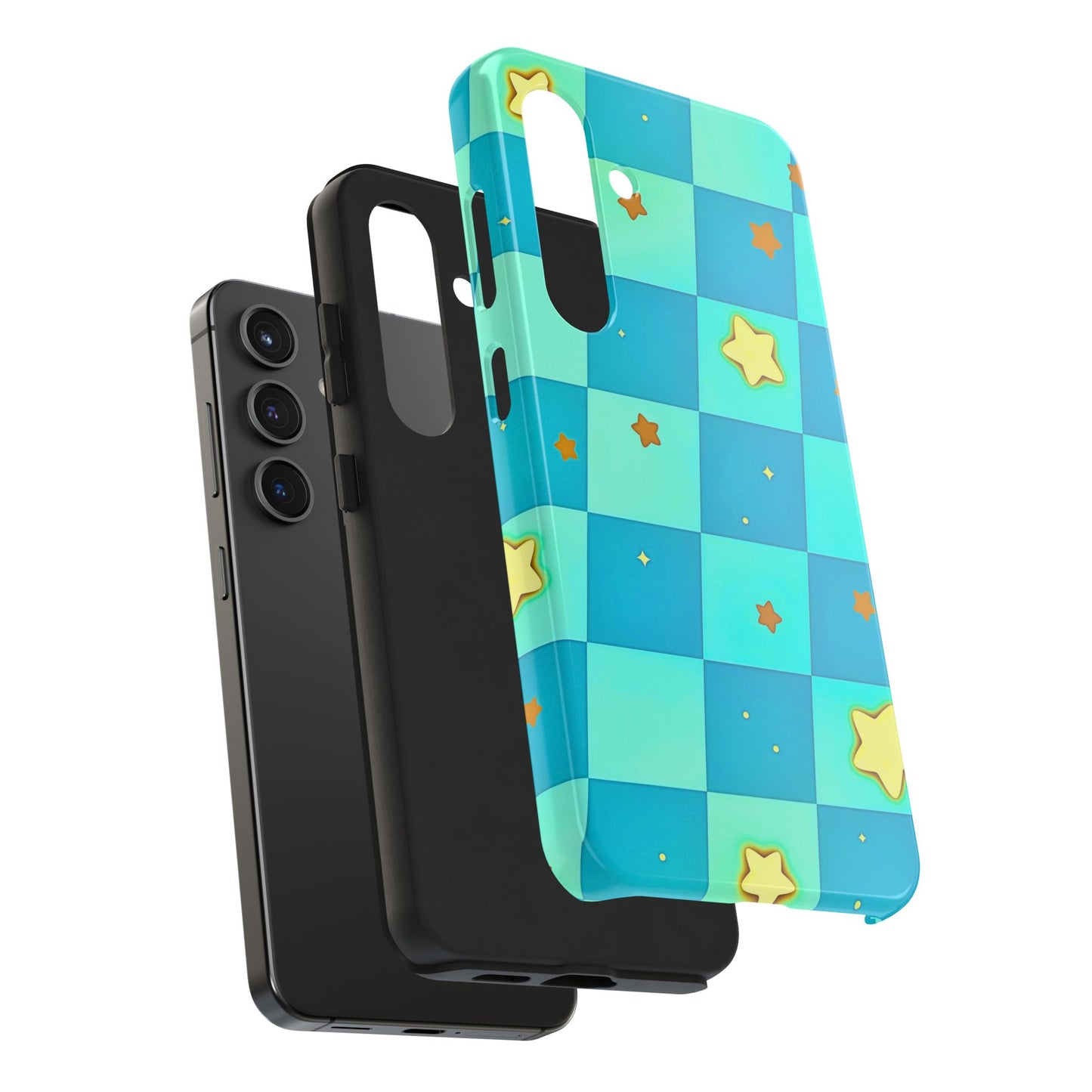 Vibrant Preppy Checkered Blue & Yellow Stars Tough Phone Case | Aesthetic