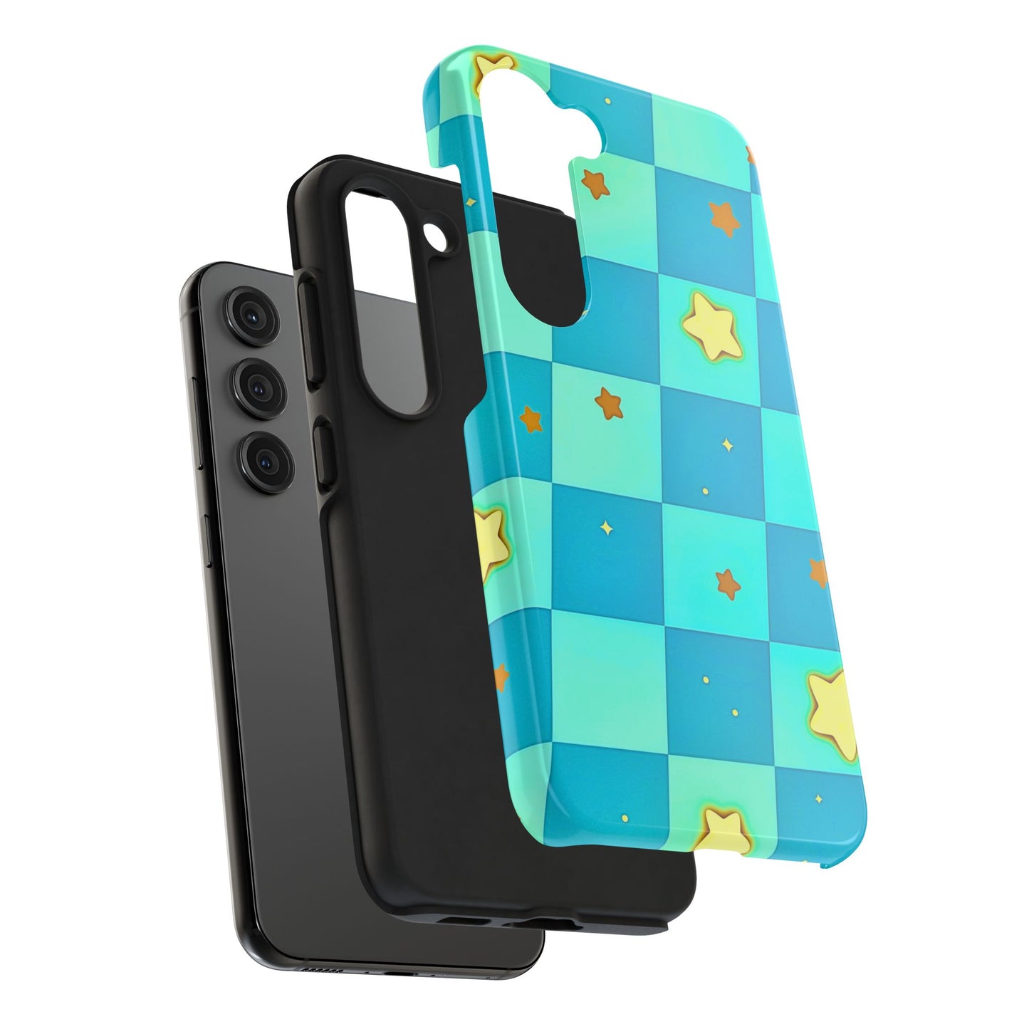 Vibrant Preppy Checkered Blue & Yellow Stars Tough Phone Case | Aesthetic
