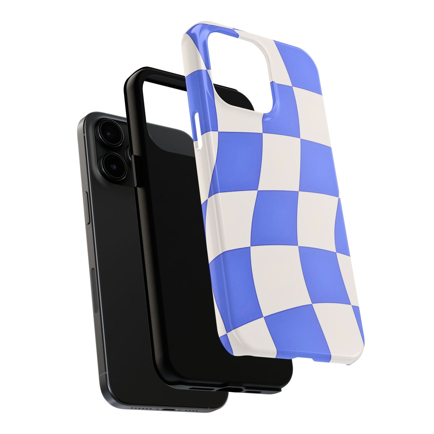 Funda resistente para teléfono con estampado ondulado de cuadros azules | Estética