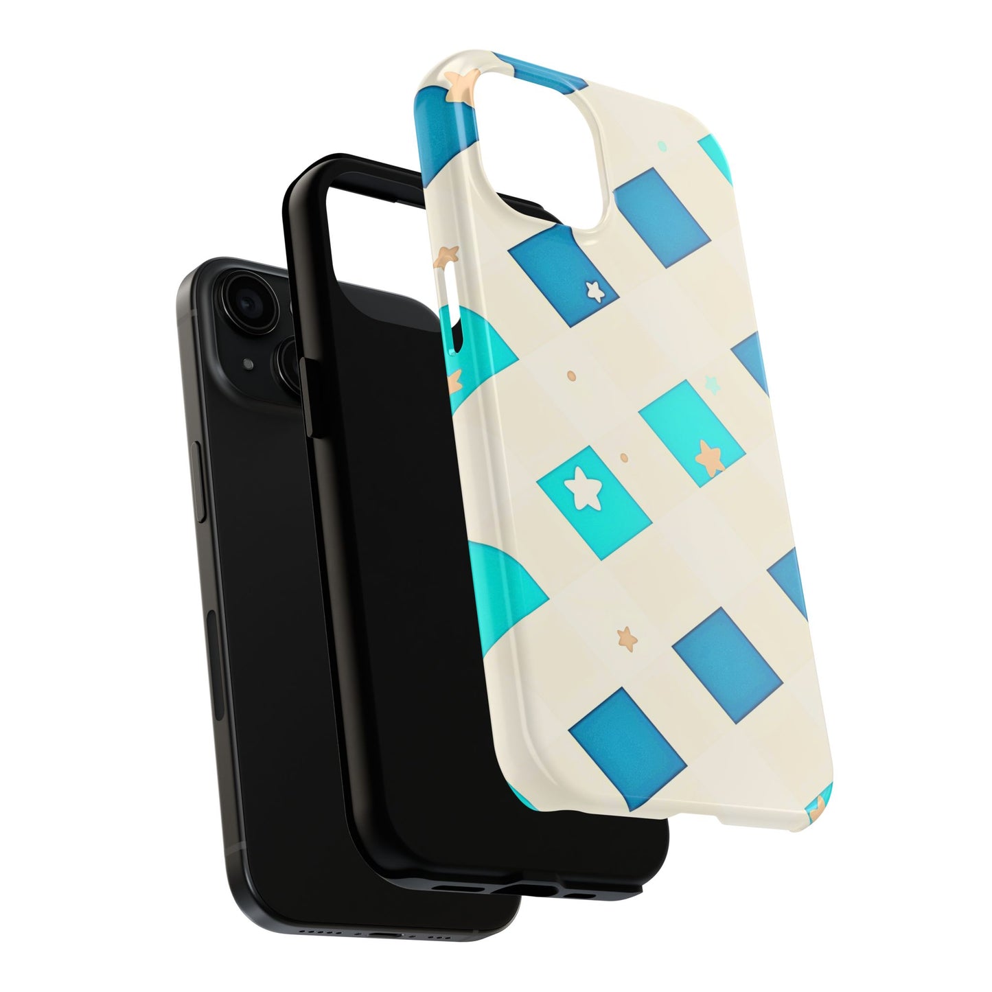 Modern Preppy Checkered Teal Stars Tough Phone Case | Aesthetic
