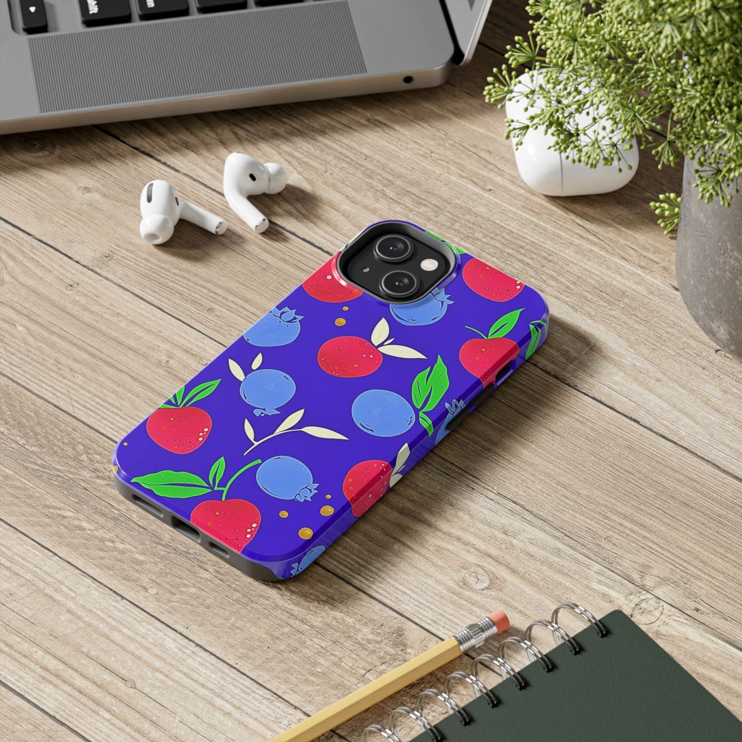 Funda resistente para teléfono con diseño de arándanos y fresas | Estética
