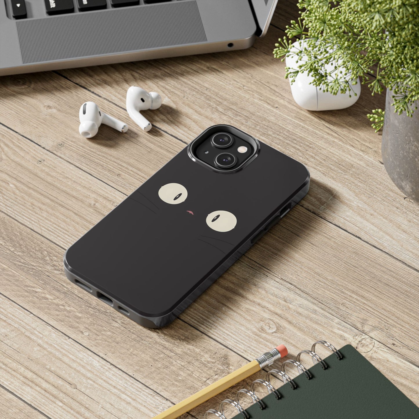 Adorable Black Cat Face and Eyes Minimal Tough Phone Case | Animals