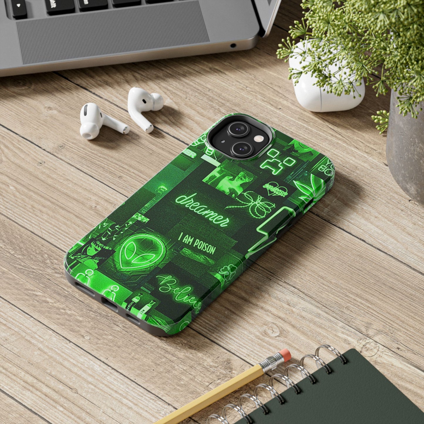 Green Neon Style Tough Phone Case | Aesthetic