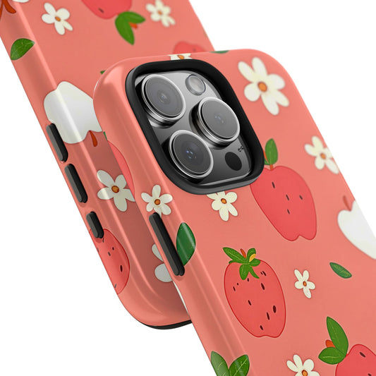 Strawberry Apple Flower Pattern Pink Tough Phone Case | Aesthetic
