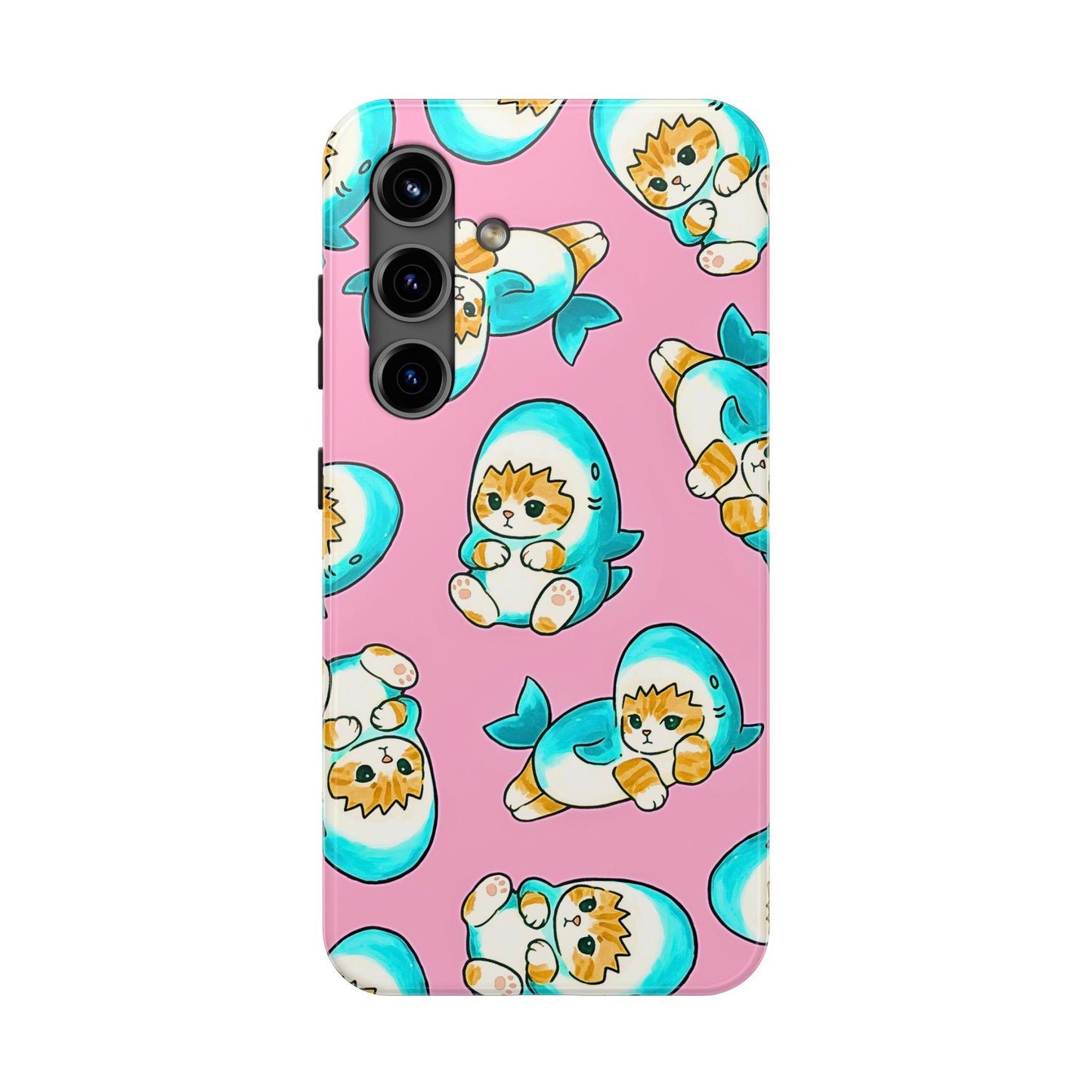 Pink Cute Shark Cats Pattern Tough Phone Case | Animals
