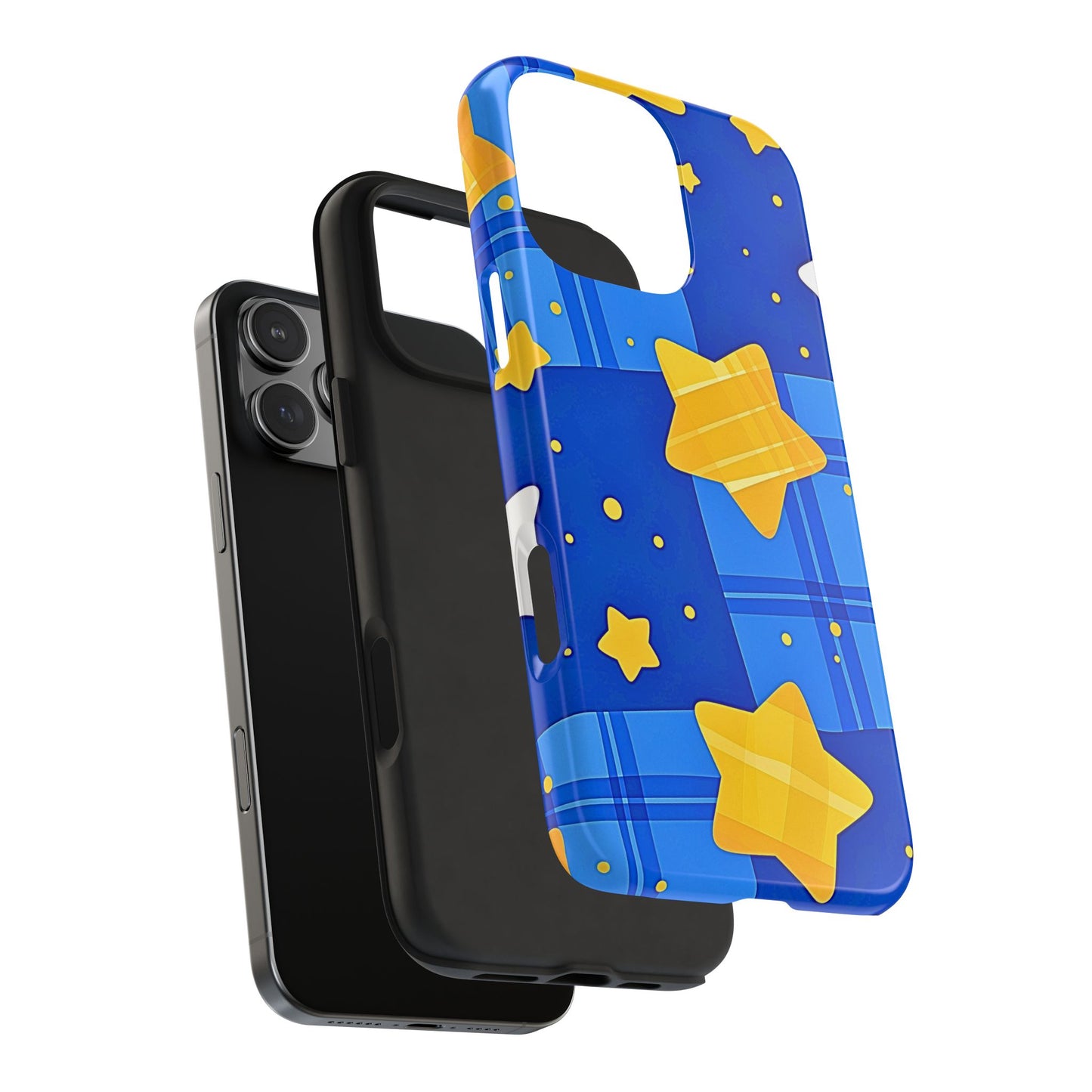 Funda resistente para teléfono con estampado de estrellas y cuadros preppy | Estética