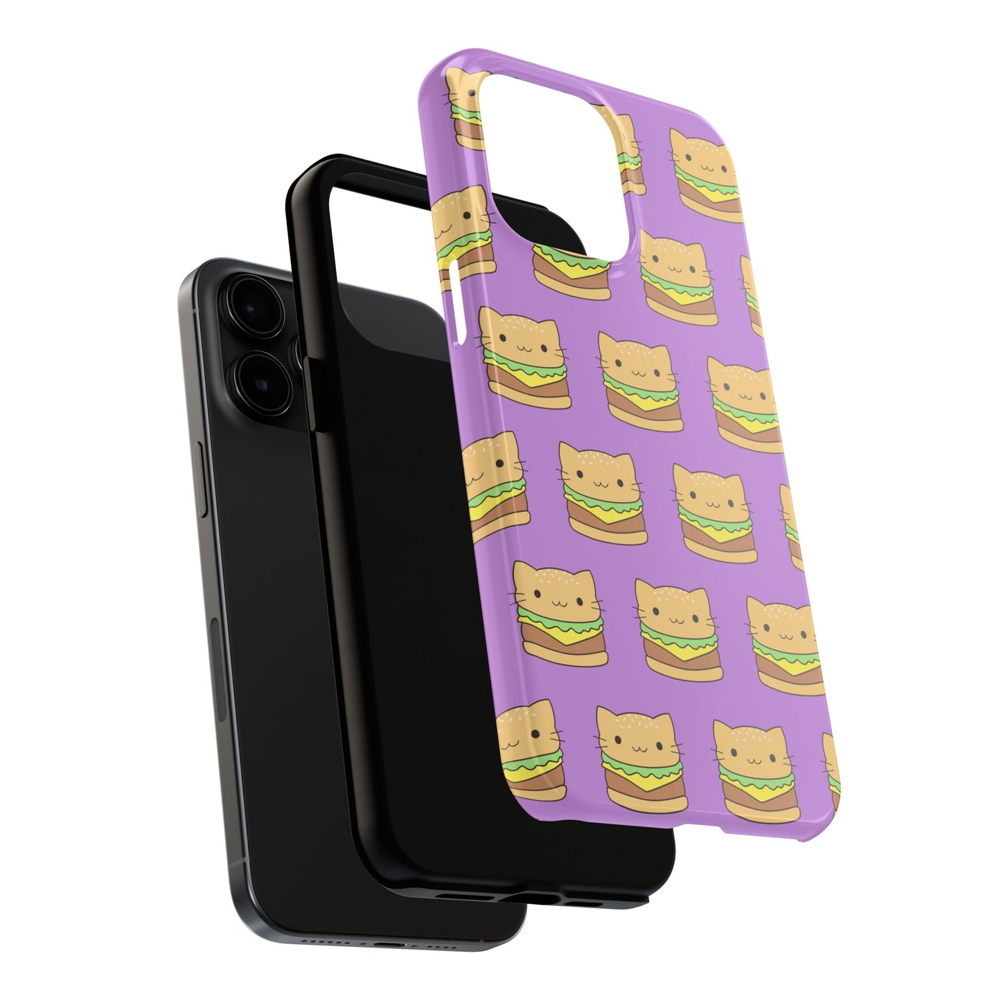 Kawaii Cat Burger Pattern Purple Background Cute Tough Phone Case | Food