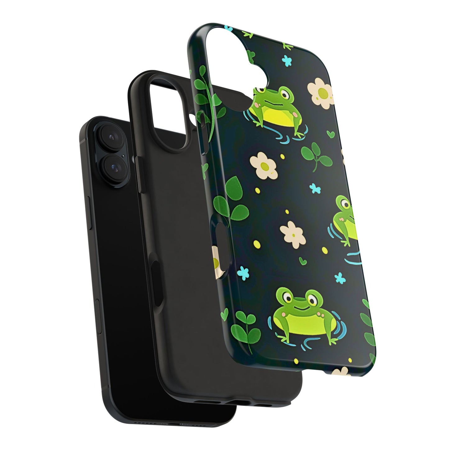 Kawaii Froggy Pattern Black Tough Phone Case | Animals