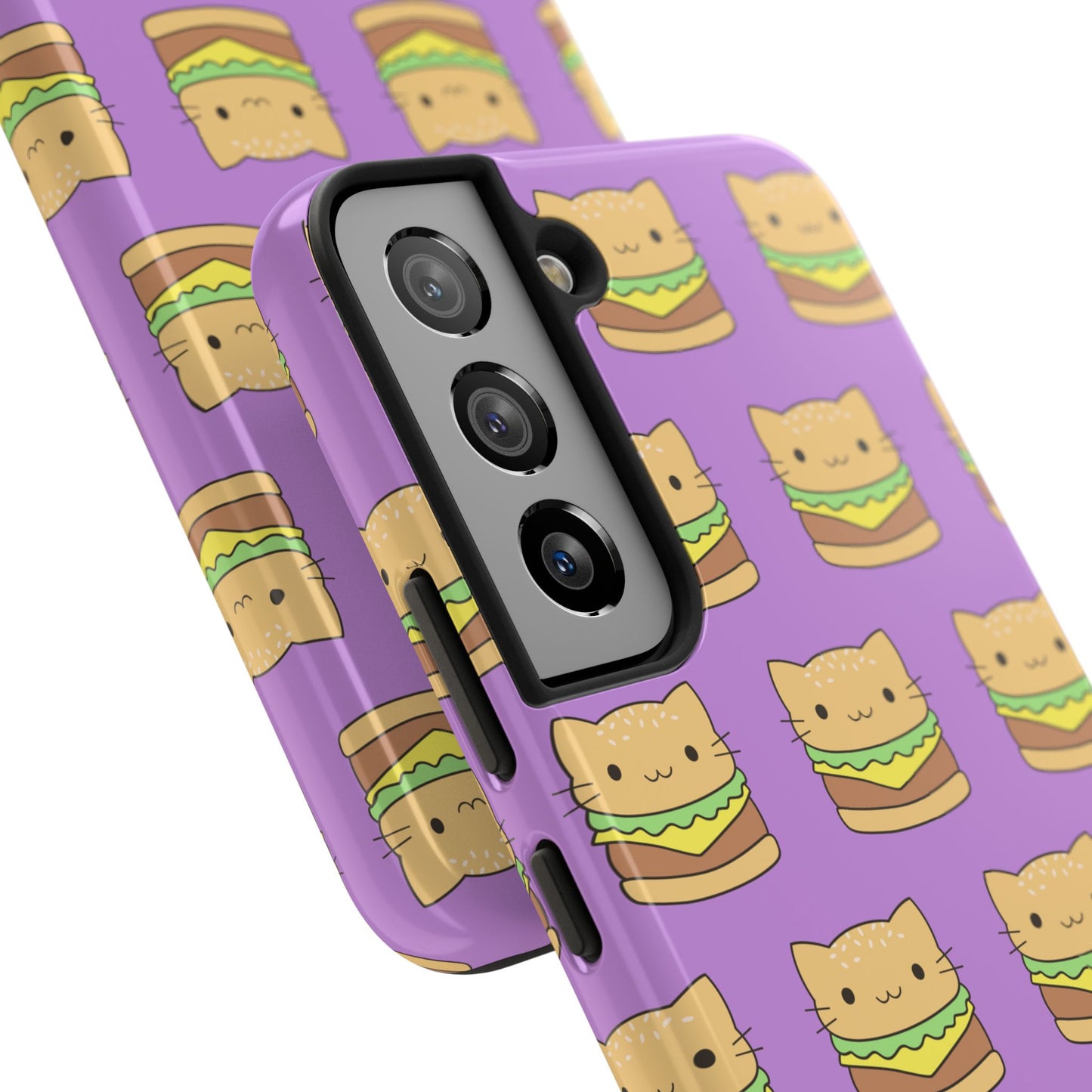 Kawaii Cat Burger Pattern Purple Background Cute Tough Phone Case | Food
