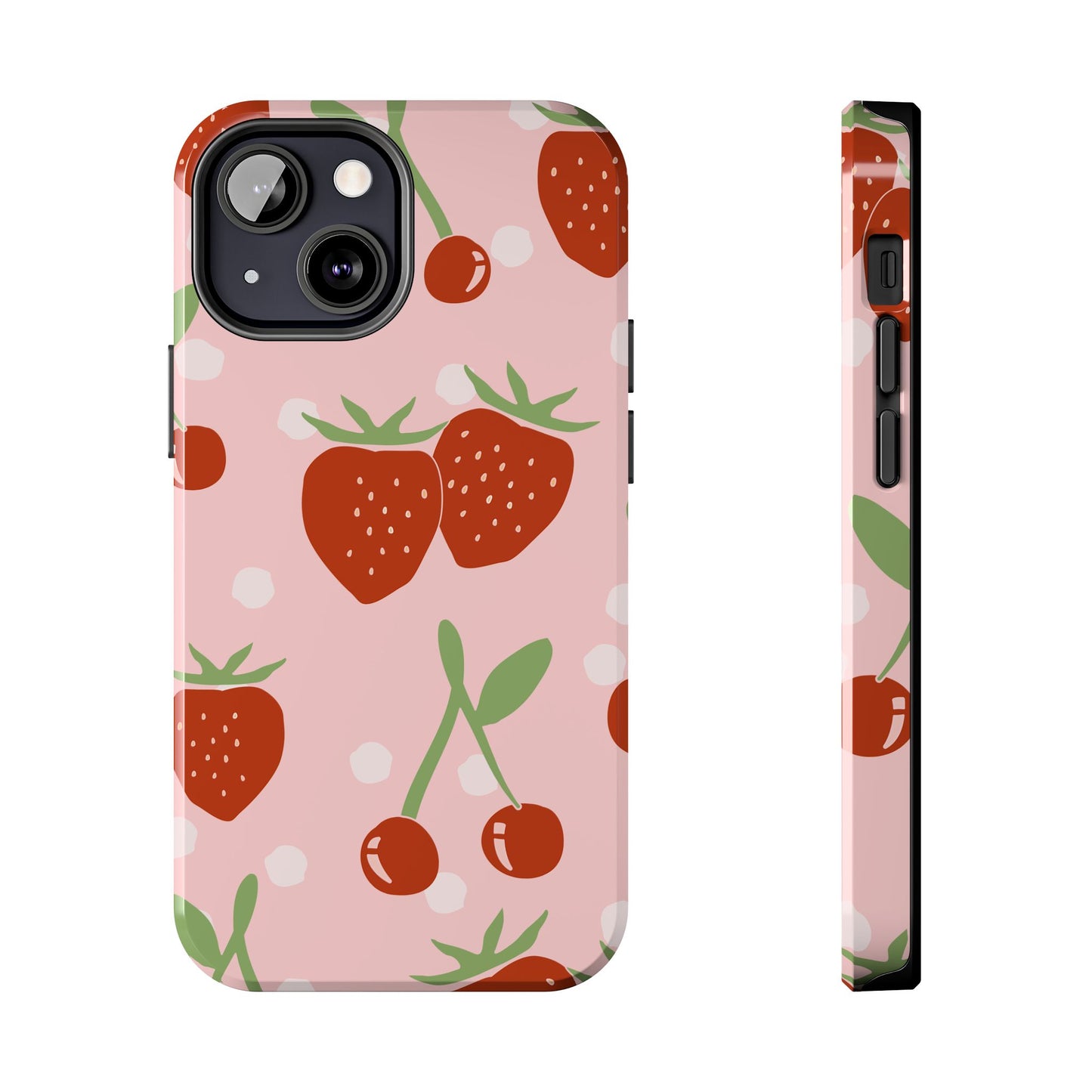 Cute Pink and Red Cherry and Strawberry Tough Phone Case | Food