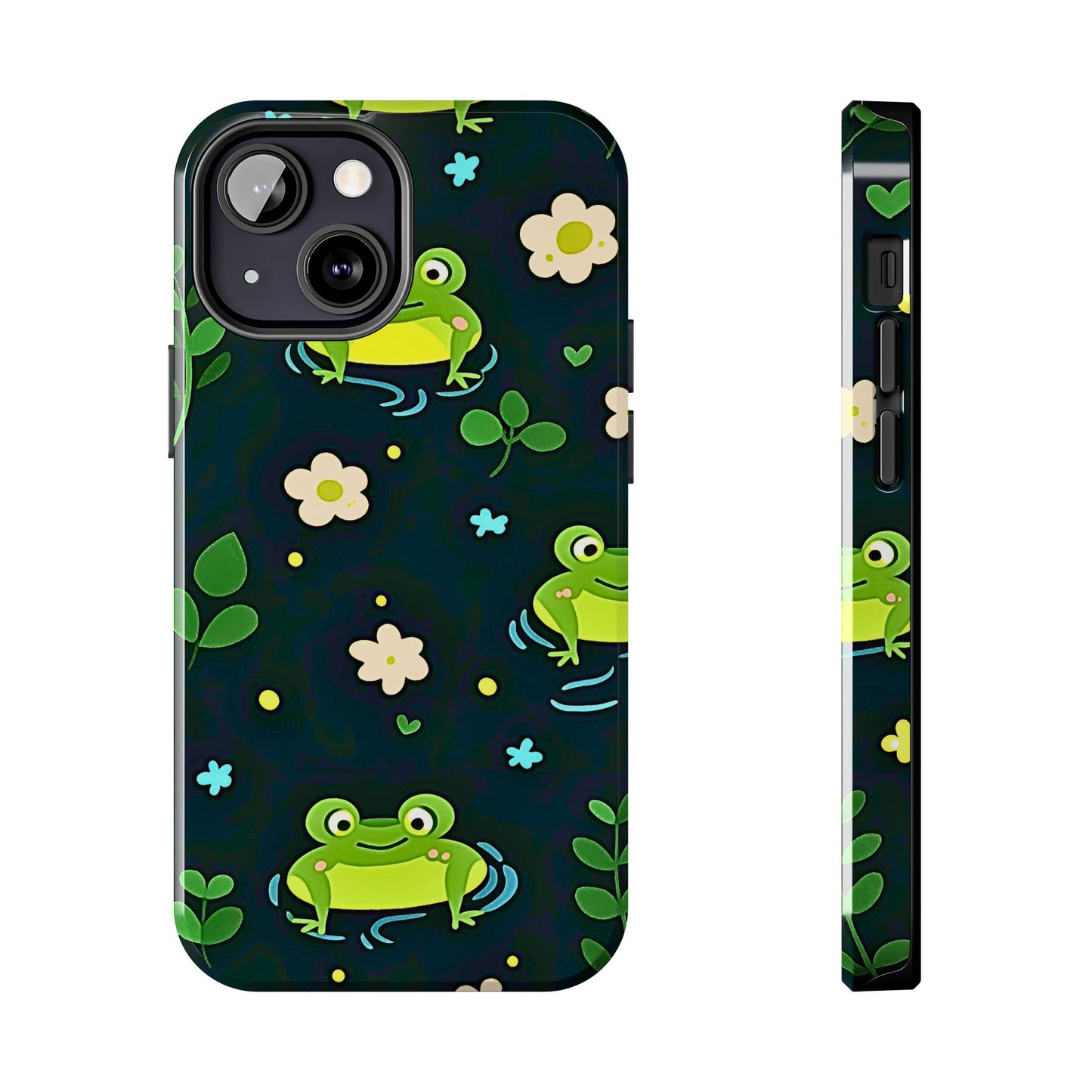 Kawaii Froggy Pattern Black Tough Phone Case | Animals