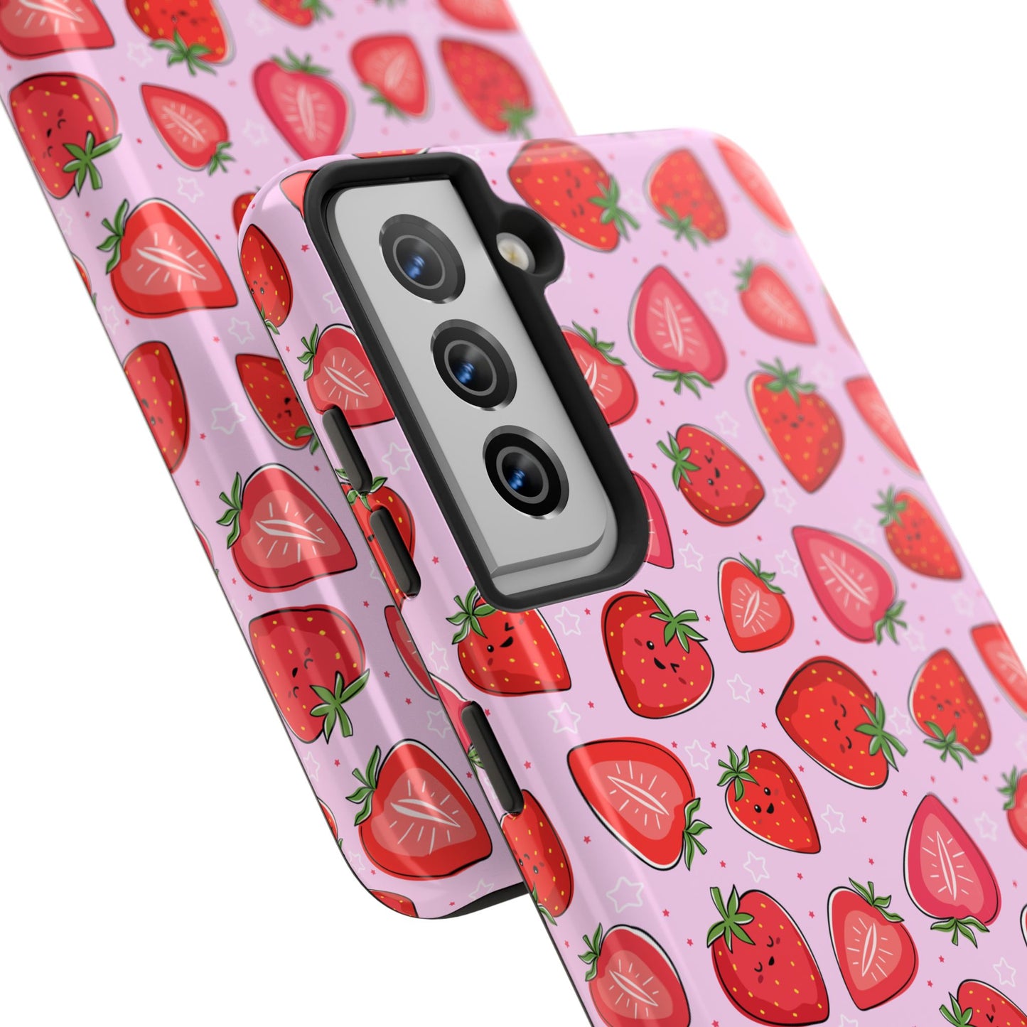 Kawaii Strawberry Cartoon Pattern Pink Aesthetic Tough Phone Case | Food