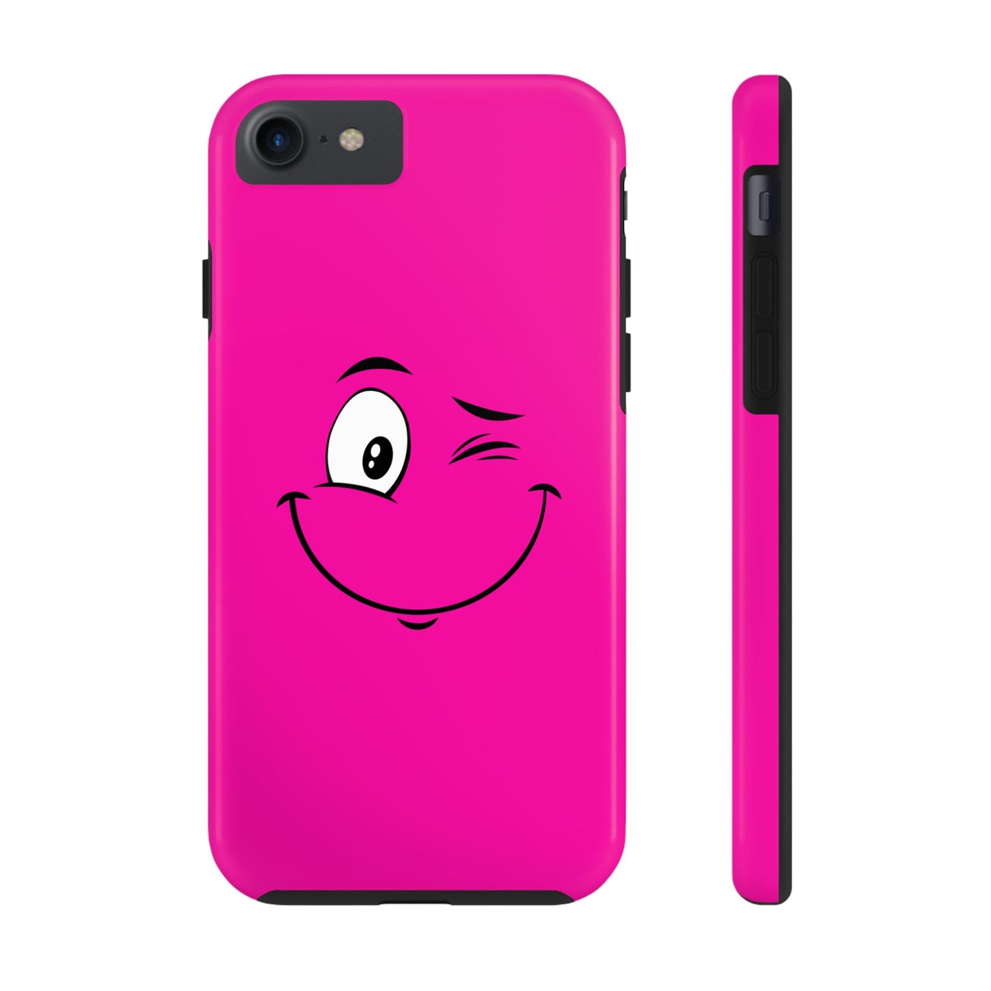 Winking Face Pink Background Cheeky Cartoon Style Tough Phone Case | Funny