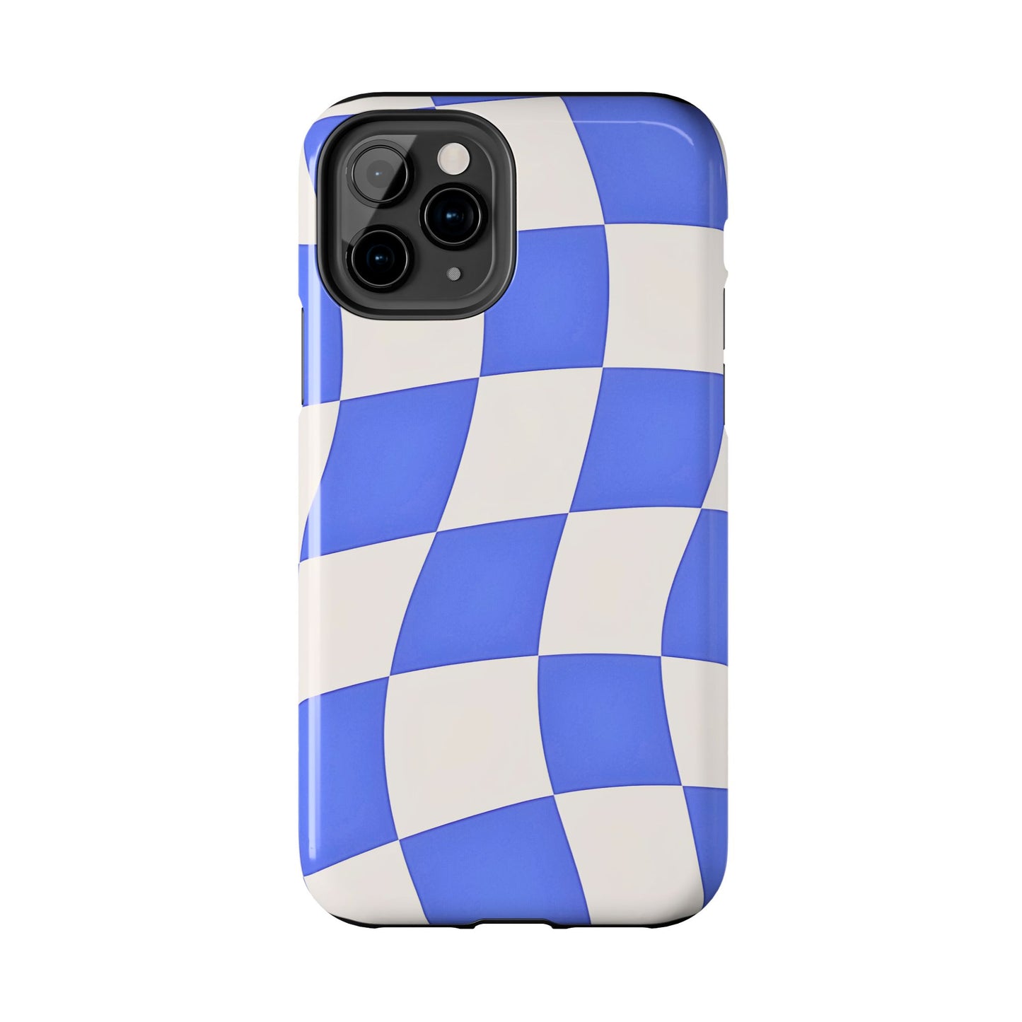 Funda resistente para teléfono con estampado ondulado de cuadros azules | Estética