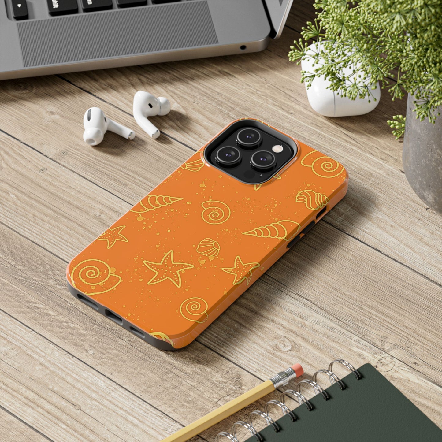 Funda resistente para teléfono con diseño de conchas naranjas | Estética