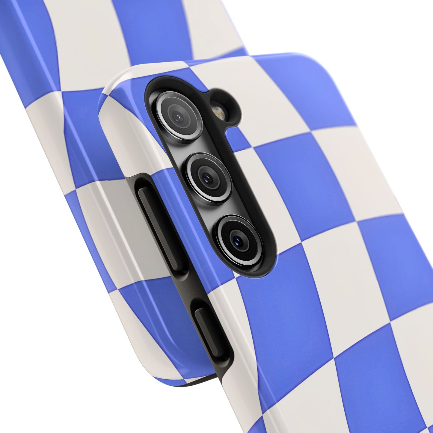 Funda resistente para teléfono con estampado ondulado de cuadros azules | Estética