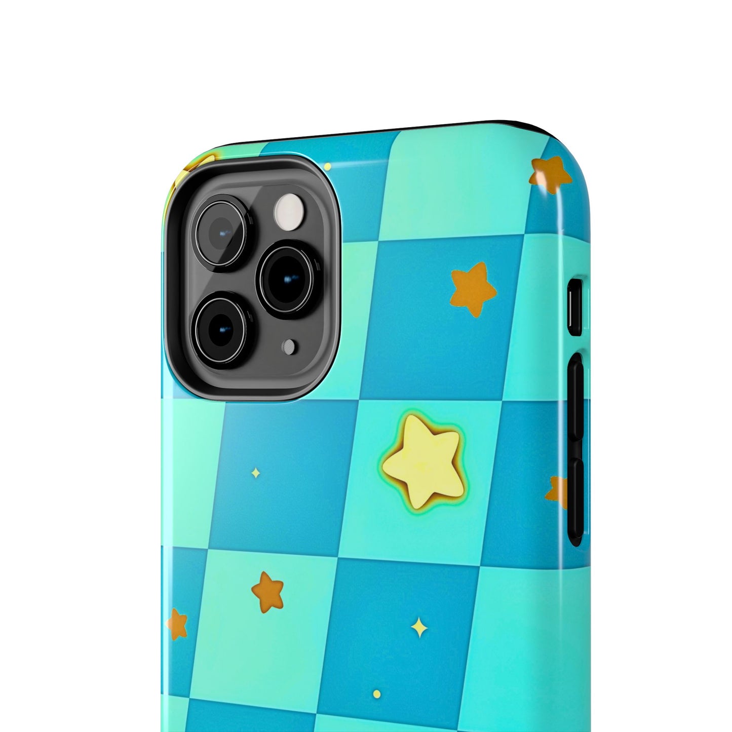 Vibrant Preppy Checkered Blue & Yellow Stars Tough Phone Case | Aesthetic