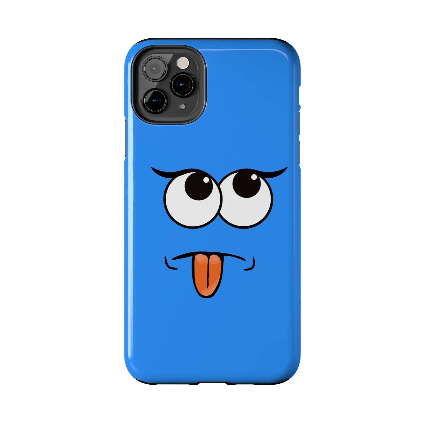 Silly Tongue Out Cartoon Face Blue Background Tough Phone Case | Funny