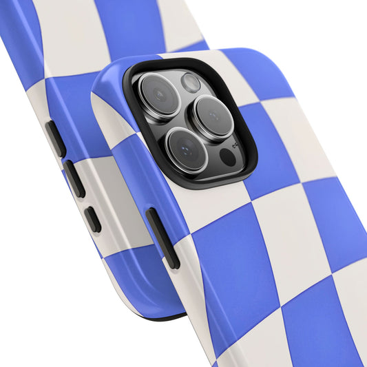 Blue Checkered Wavy Pattern Style Tough Phone Case | Aesthetic