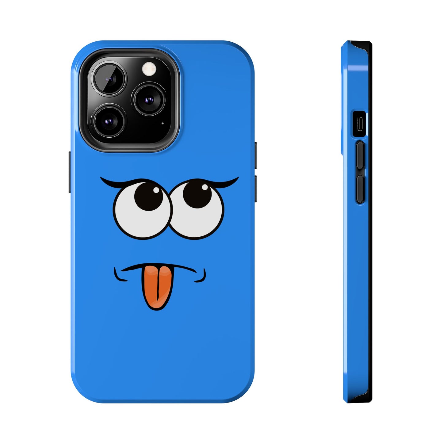 Silly Tongue Out Cartoon Face Blue Background Tough Phone Case | Funny