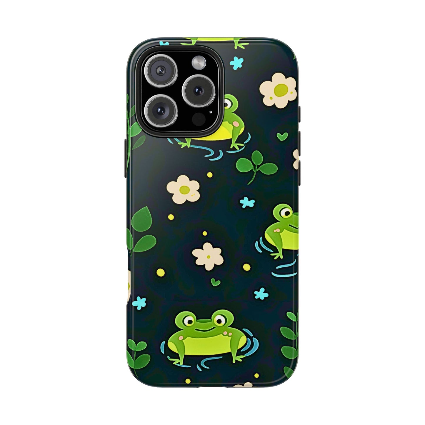 Kawaii Froggy Pattern Black Tough Phone Case | Animals