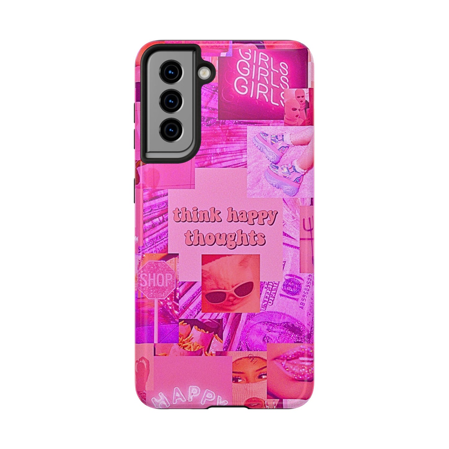 Think Happy Thoughts Pink Tough Phone Case | Aesthetic