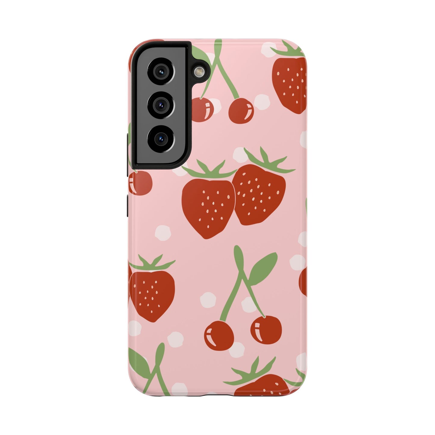 Cute Pink and Red Cherry and Strawberry Tough Phone Case | Food