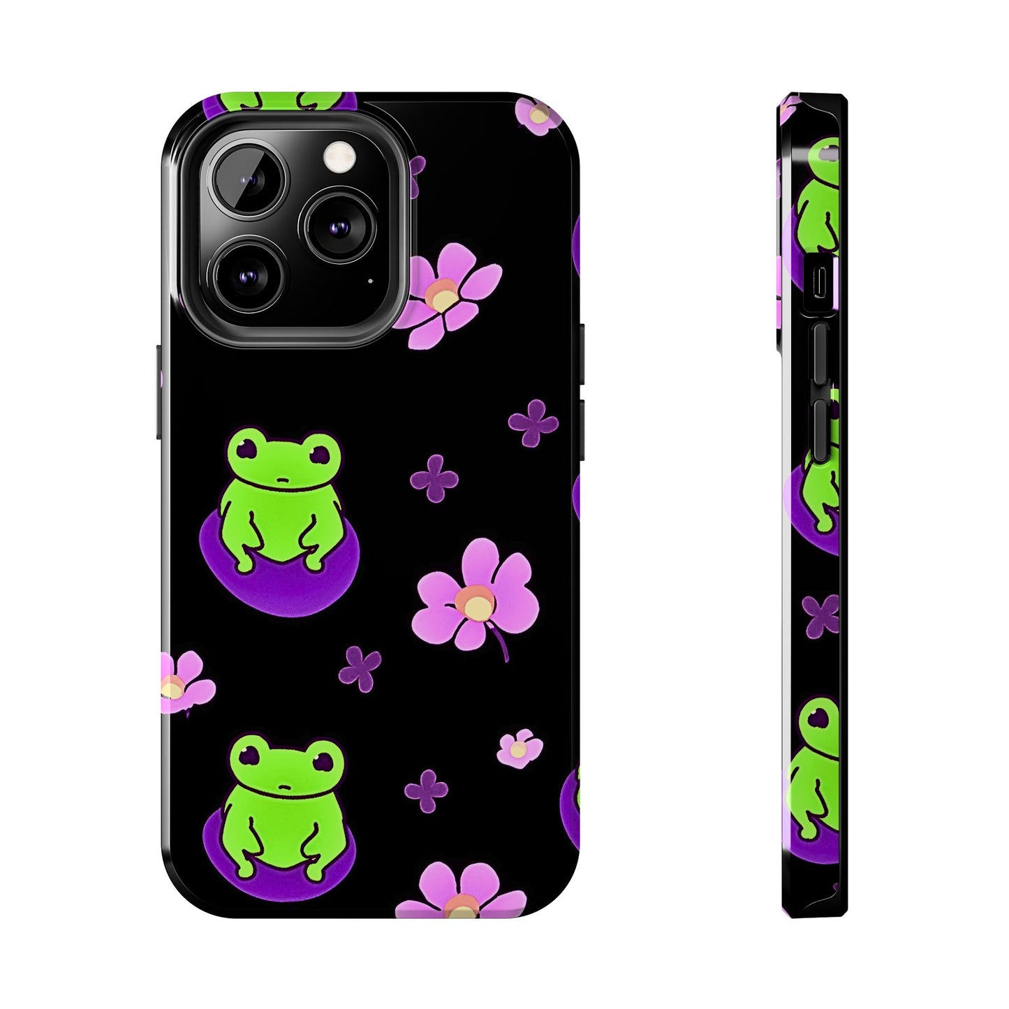 Cute Frog & Pink Flowers Pattern Style Tough Phone Case | Animals