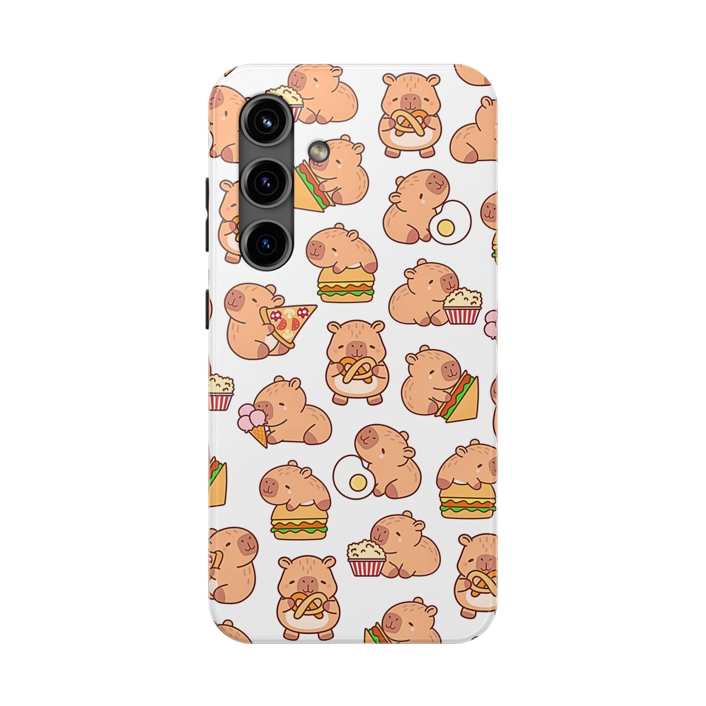Cute Capybara Eating Pizza Ice Cream & Snacks Cartoon Food Tough Phone Case | Animals