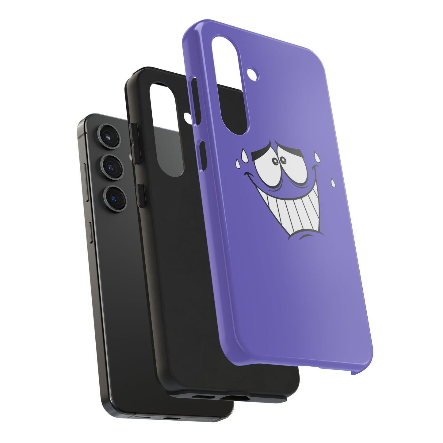 Awkward Nervous Cartoon Face Purple Background Tough Phone Case | Funny