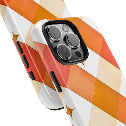 Pastel Orange & Pink Checkered Stars Tough Phone Case | Aesthetic