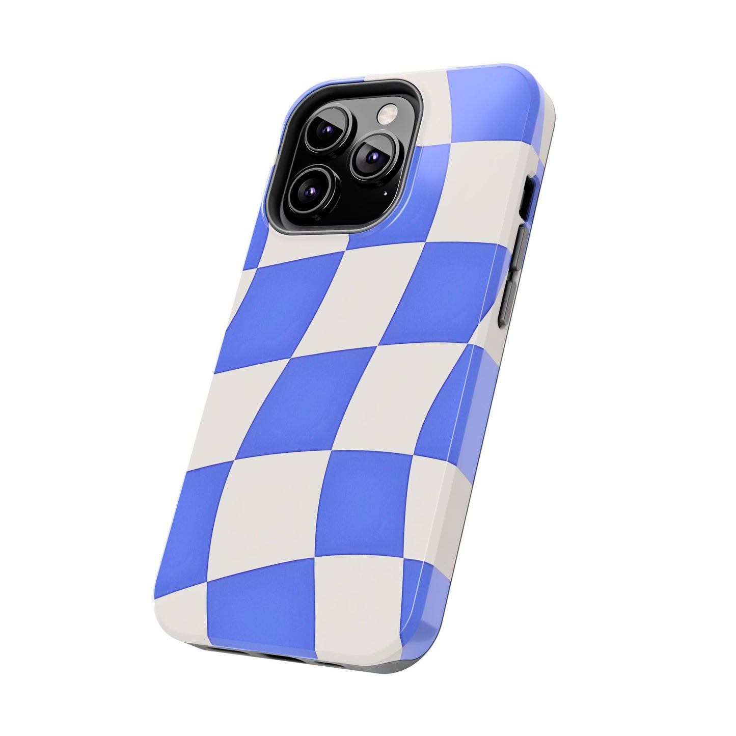 Funda resistente para teléfono con estampado ondulado de cuadros azules | Estética