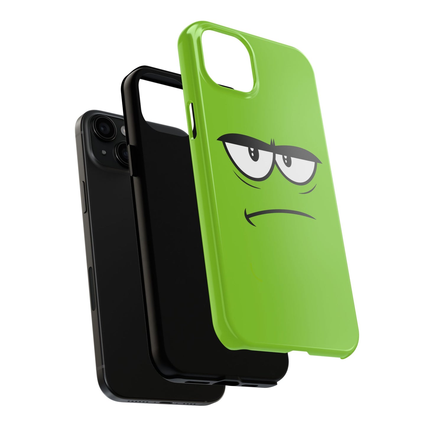 Grumpy Mood Face Green Background Funny Expression Tough Phone Case | Funny