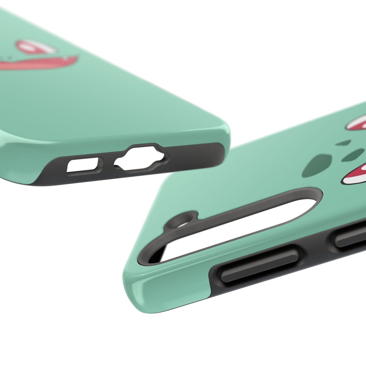 Green Leaf Dino Smile Red Eyes Cute Creature Tough Phone Case | Anime