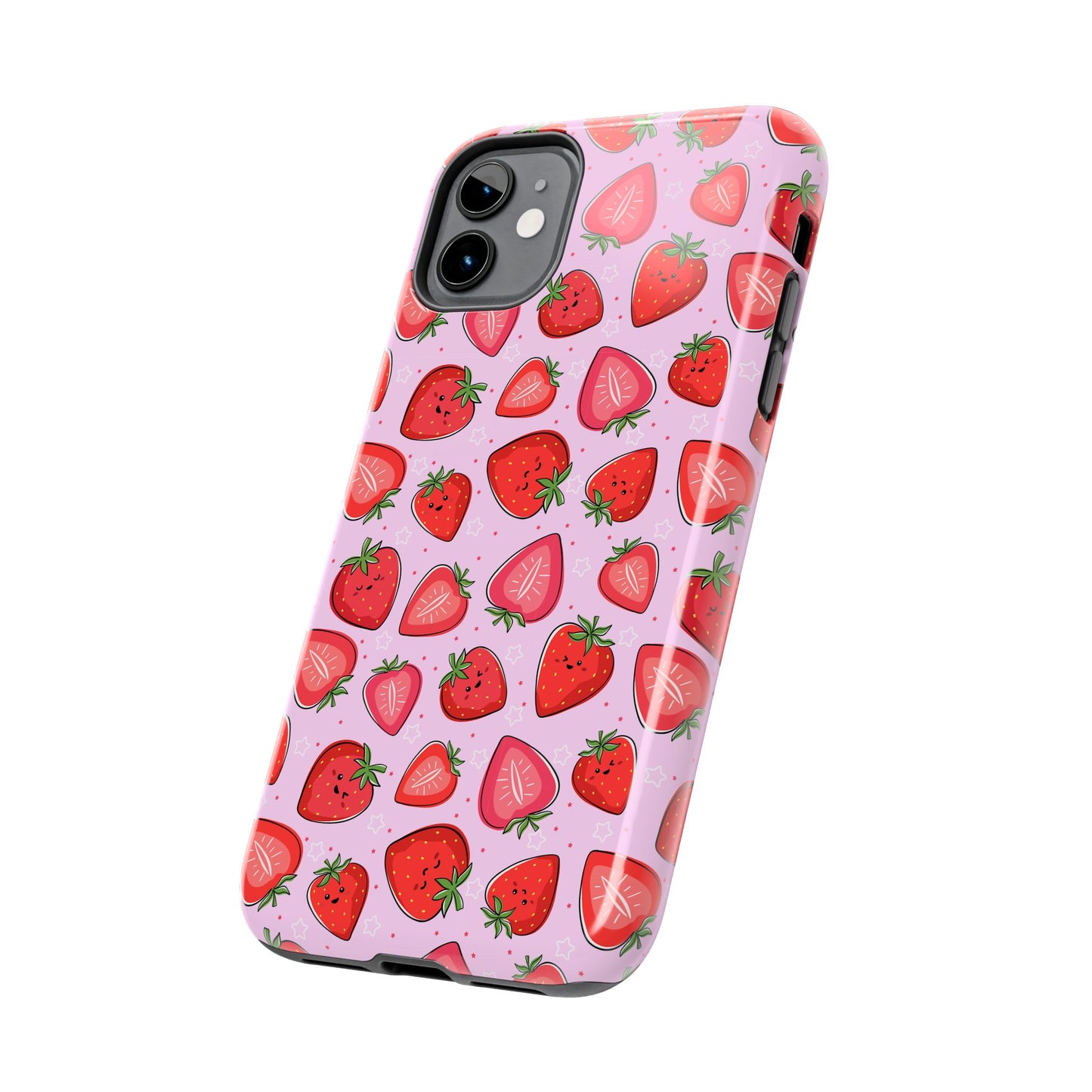 Kawaii Strawberry Cartoon Pattern Pink Aesthetic Tough Phone Case | Food