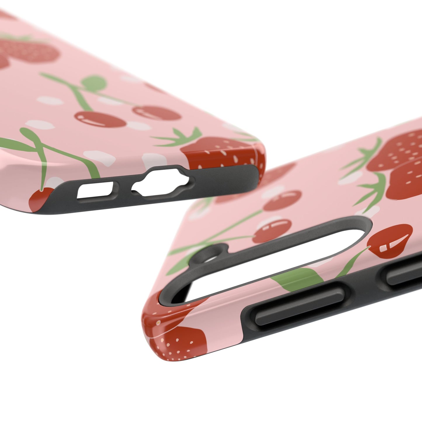 Cute Pink and Red Cherry and Strawberry Tough Phone Case | Food