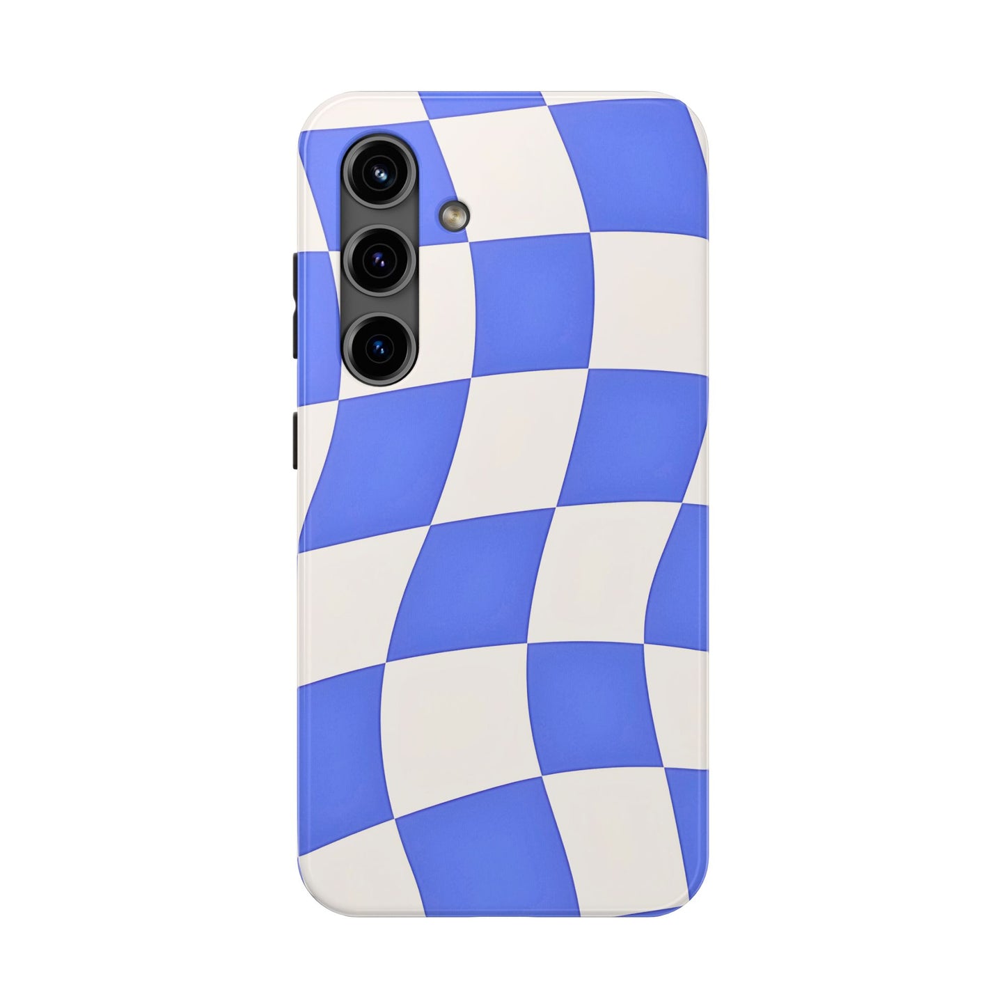 Funda resistente para teléfono con estampado ondulado de cuadros azules | Estética