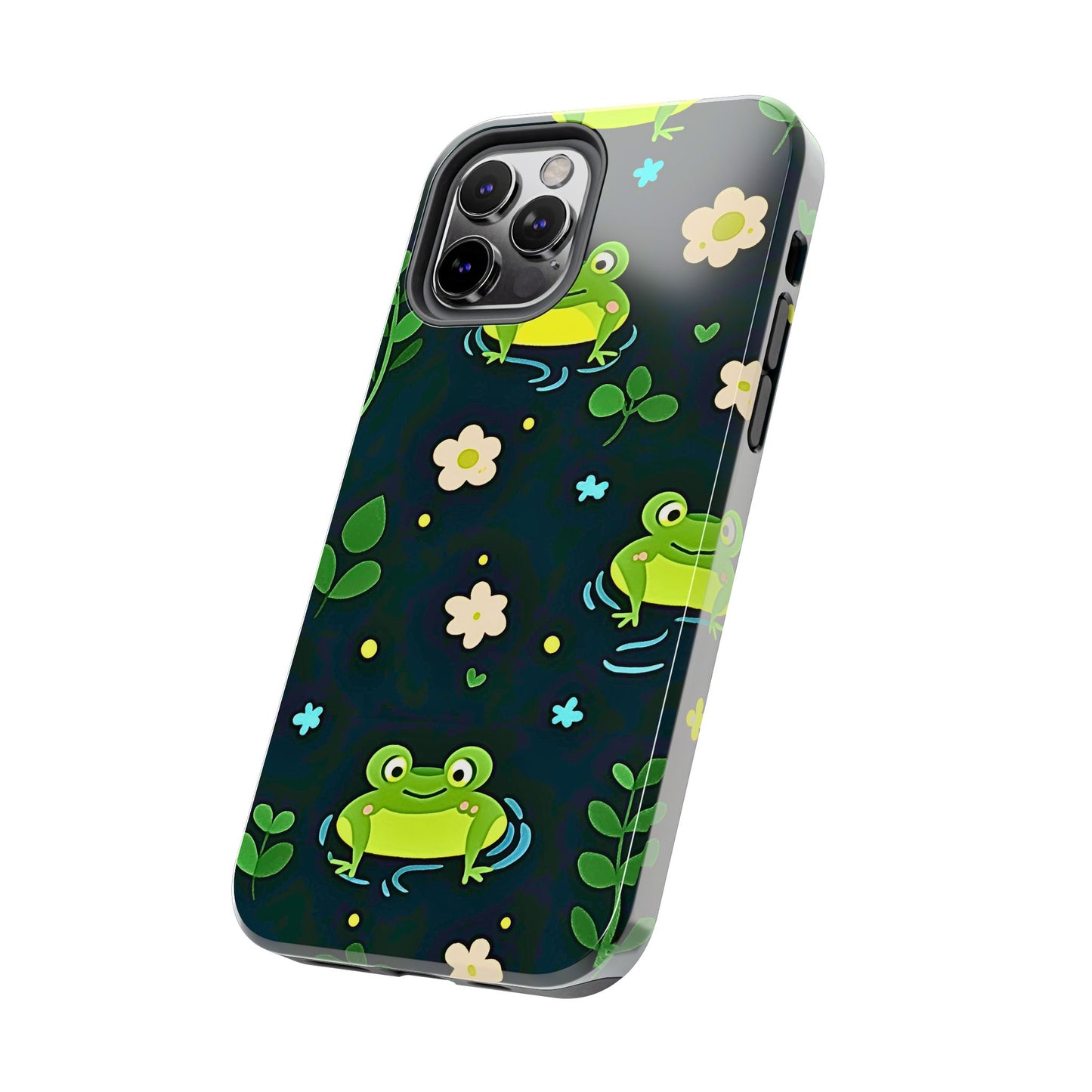 Kawaii Froggy Pattern Black Tough Phone Case | Animals