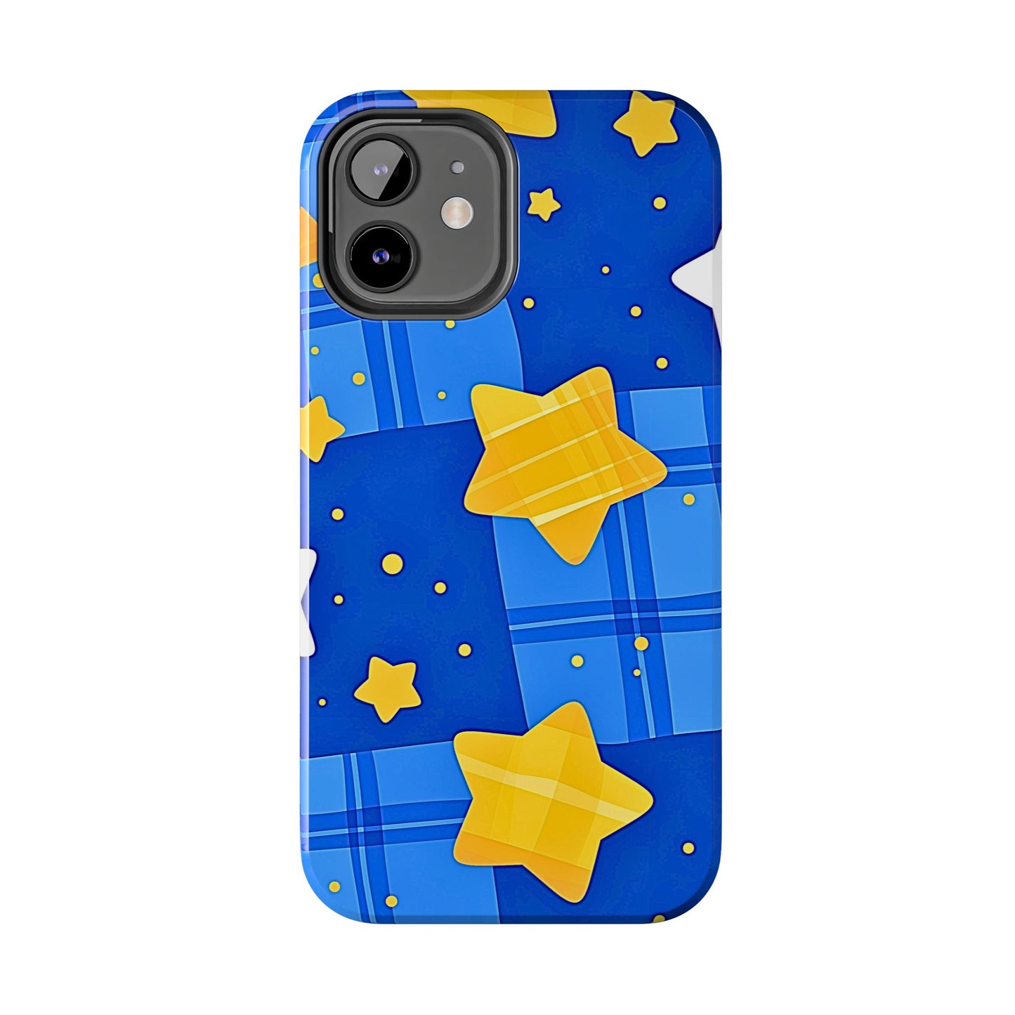 Funda resistente para teléfono con estampado de estrellas y cuadros preppy | Estética