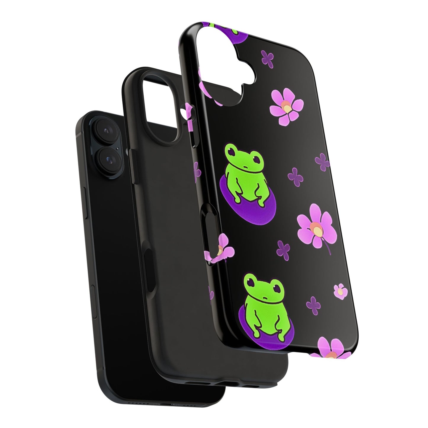 Cute Frog & Pink Flowers Pattern Style Tough Phone Case | Animals