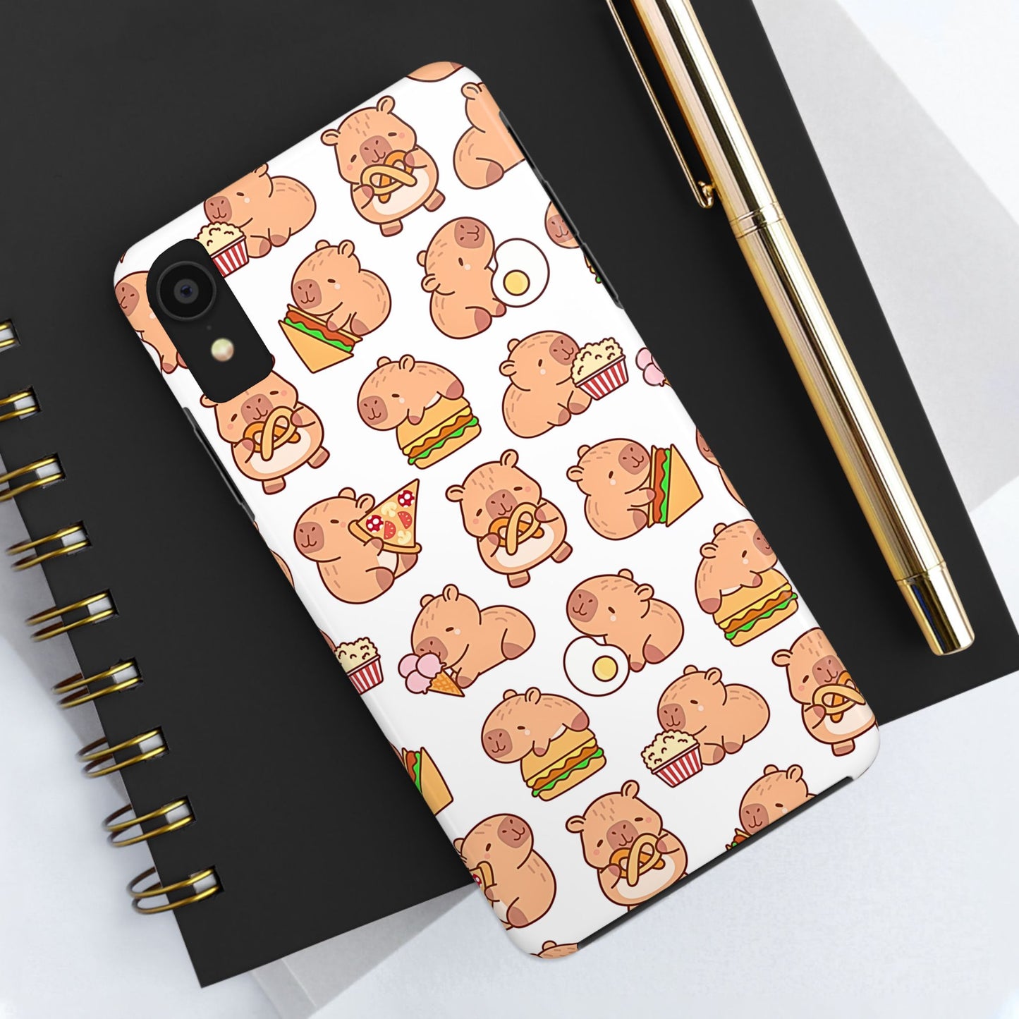 Cute Capybara Eating Pizza Ice Cream & Snacks Cartoon Food Tough Phone Case | Animals