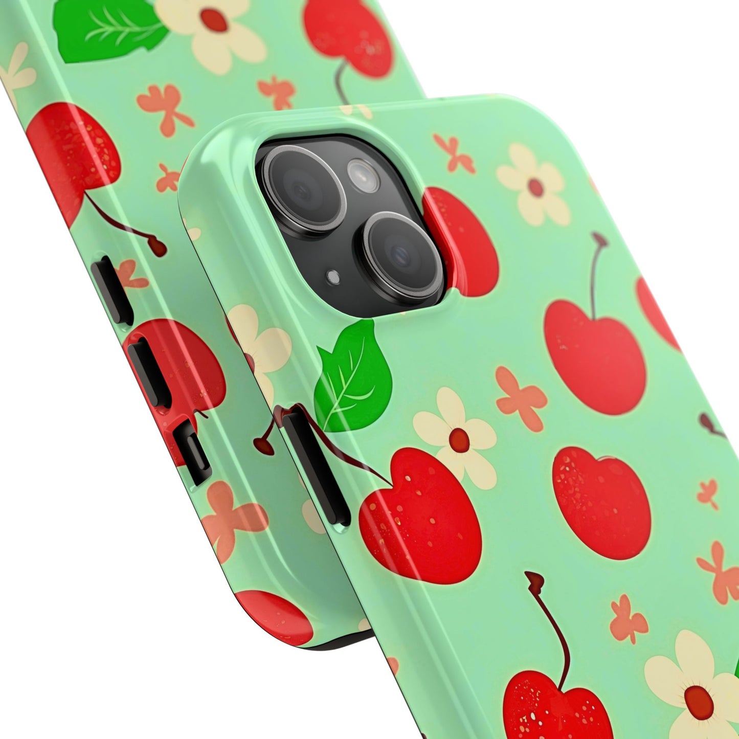 Cute Cherry Flower Pattern Mint Tough Phone Case | Aesthetic