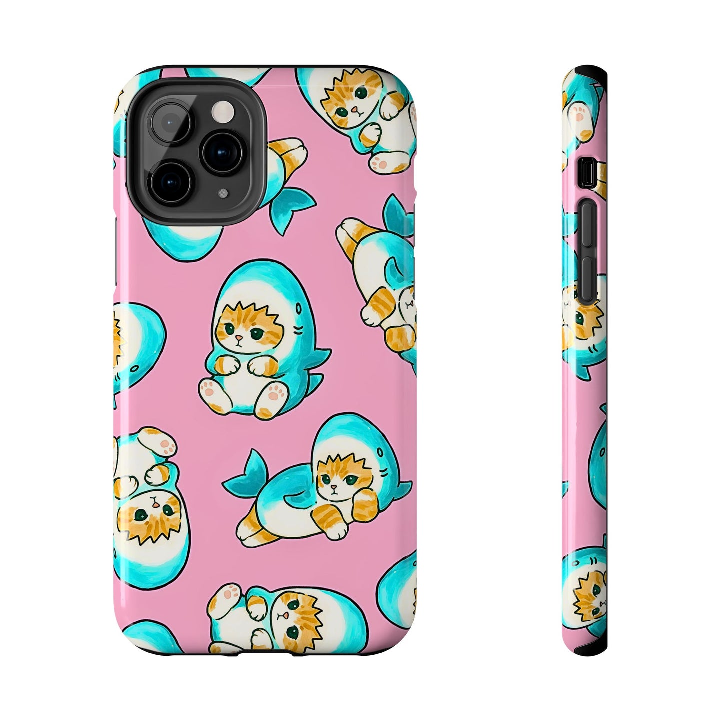 Pink Cute Shark Cats Pattern Tough Phone Case | Animals