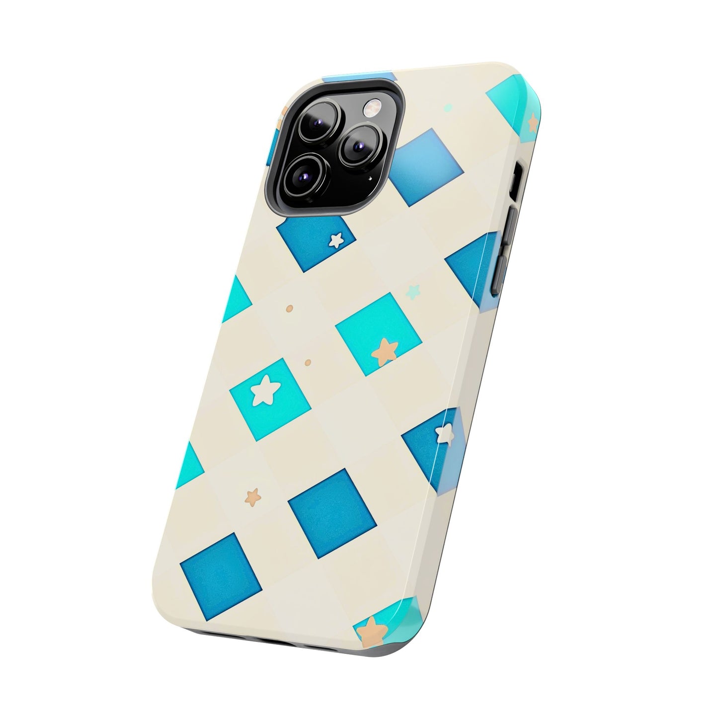 Modern Preppy Checkered Teal Stars Tough Phone Case | Aesthetic