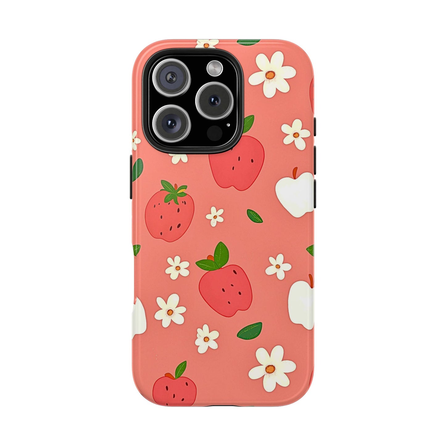 Strawberry Apple Flower Pattern Pink Tough Phone Case | Aesthetic