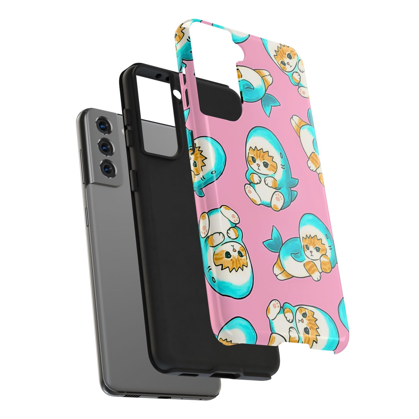 Pink Cute Shark Cats Pattern Tough Phone Case | Animals