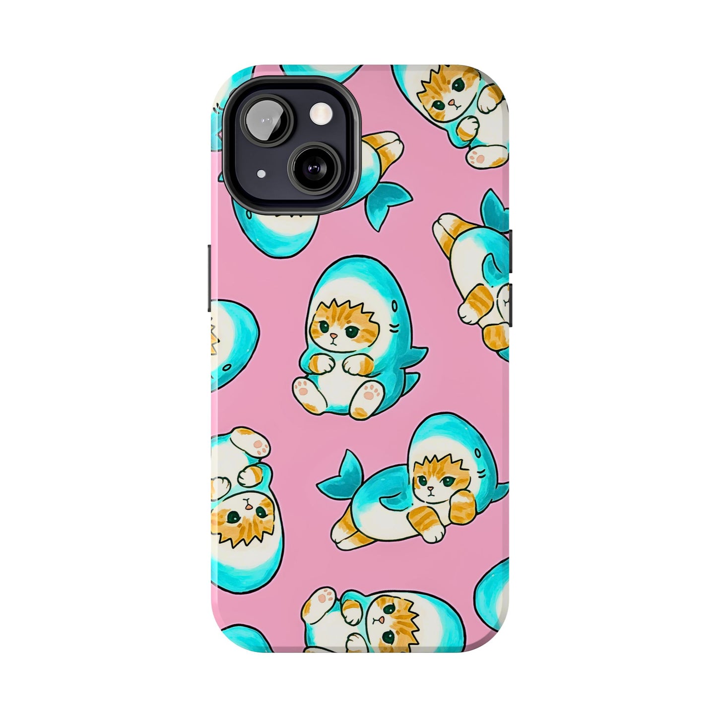 Pink Cute Shark Cats Pattern Tough Phone Case | Animals